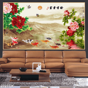 Tranh hoa sen, cá chép phong thủy