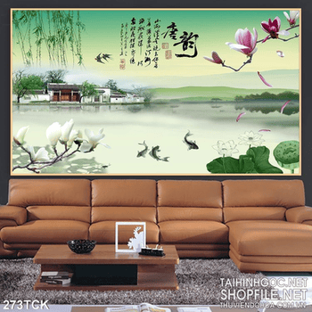 Tranh hoa sen, cá chép phong thủy