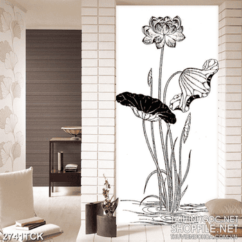 Tranh decor hoa sen vẽ đơn điệu khoe sắc trong hồ nước