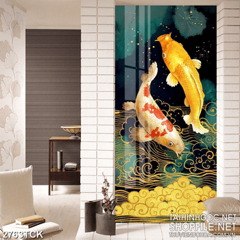 Tranh in uv hai chú cá chú khổng lồ xinh đẹp trong hồ nước
