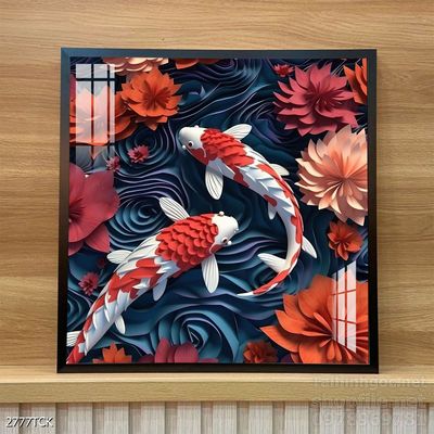 Tranh trang trí phòng khách cá chép hoa sen