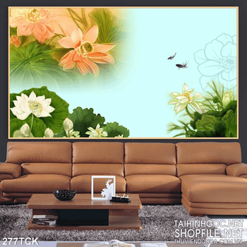 Tranh hoa sen, cá chép dán tường