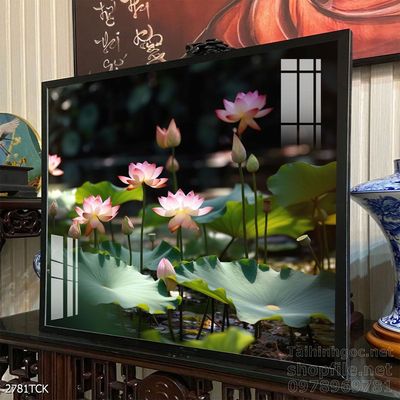 Tranh decor tường phòng khách cá chép hoa sen