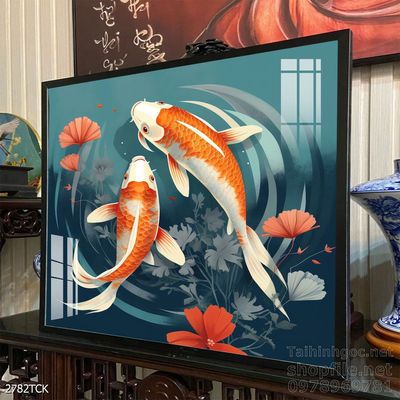 Tranh cá chép hoa sen nghệ thuật hiện đại