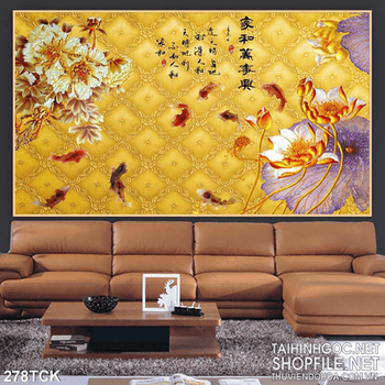 Tranh hoa sen, cá chép kim tiền tài lộc