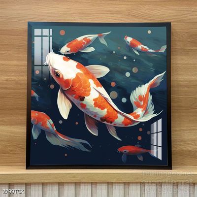Tranh decor tường phòng khách cá chép hoa sen