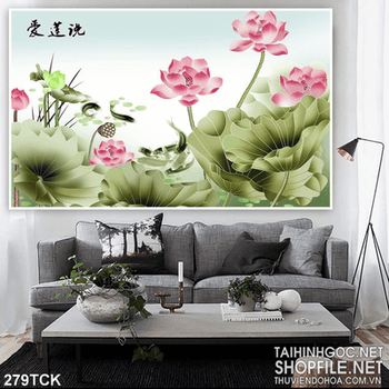 Tranh hoa sen, cá chép nghệ thuật