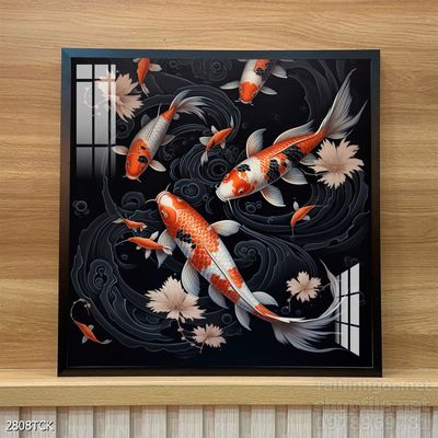 Tranh cá chép hoa sen nghệ thuật hiện đại