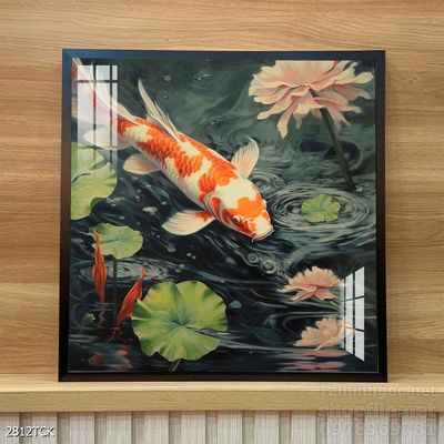 Tranh trang trí phòng khách cá chép hoa sen