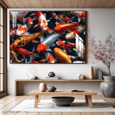 Tranh cá chép hoa sen nghệ thuật hiện đại