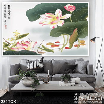 Tranh hoa sen, cá chép trang trí tường