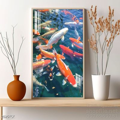 Tranh cá chép hoa sen nghệ thuật hiện đại