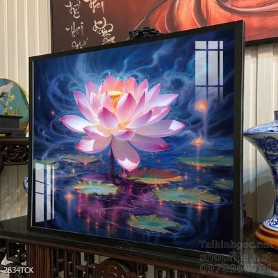 Tranh decor tường phòng khách cá chép hoa sen