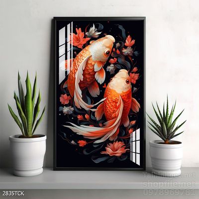 Tranh cá chép hoa sen nghệ thuật hiện đại