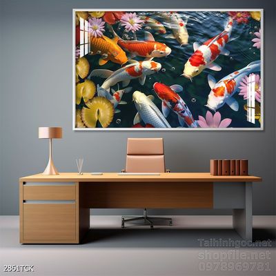 Tranh cá chép hoa sen nghệ thuật hiện đại