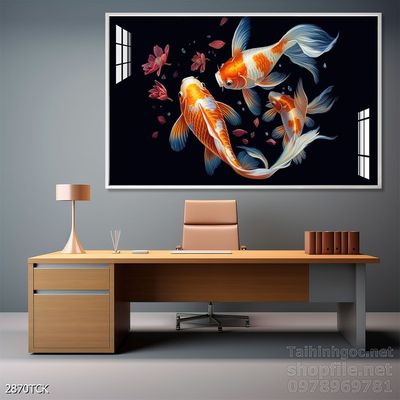 Tranh cá chép hoa sen nghệ thuật hiện đại