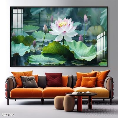 Tranh decor tường phòng khách cá chép hoa sen