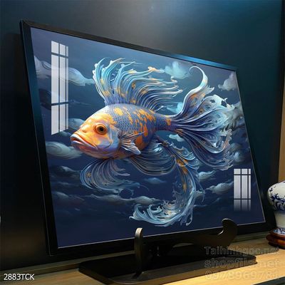 Tranh trang trí phòng khách cá chép hoa sen