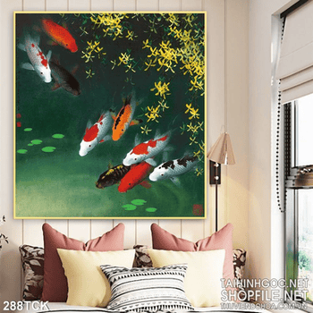 Tranh hoa sen, cá chép nghệ thuật trang trí