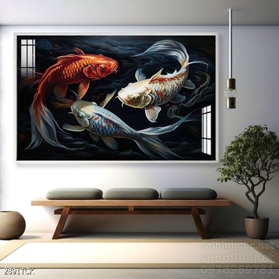 Mẫu tranh decor tường cá chép hoa sen