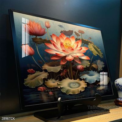 Tranh decor tường phòng khách cá chép hoa sen