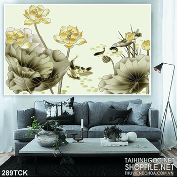 Tranh hoa sen, cá chép giả ngọc