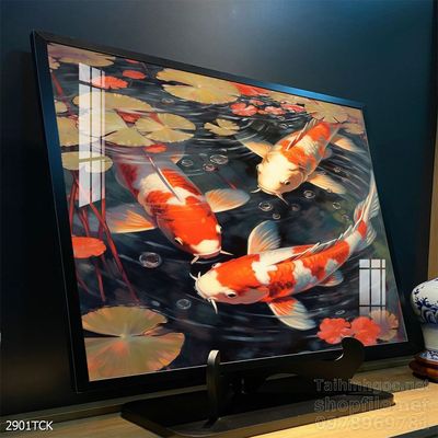 Tranh trang trí phòng khách cá chép hoa sen