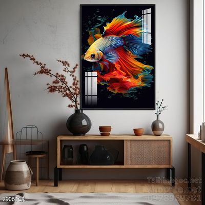 Tranh cá chép hoa sen nghệ thuật hiện đại