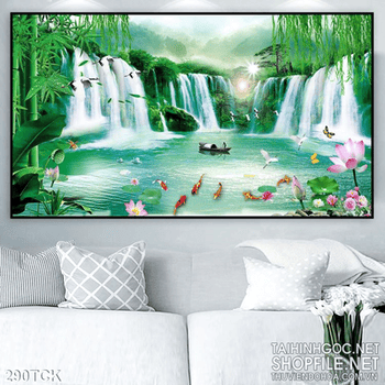 Tranh hoa sen, cá chép phong thủy