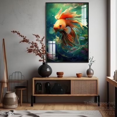 Tranh cá chép hoa sen nghệ thuật hiện đại