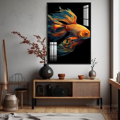 Tranh trang trí phòng khách cá chép hoa sen