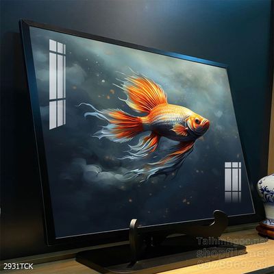 Tranh decor tường phòng khách cá chép hoa sen