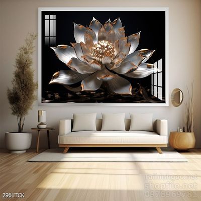 Mẫu tranh decor tường cá chép hoa sen