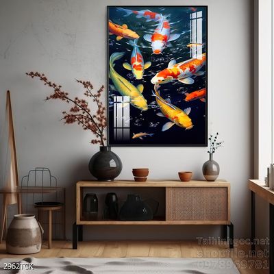 Tranh trang trí phòng khách cá chép hoa sen