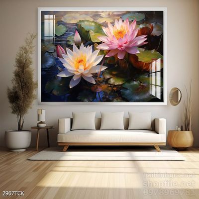 Tranh cá chép hoa sen nghệ thuật hiện đại