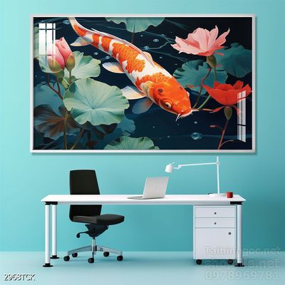 Tranh cá chép hoa sen cực đẹp