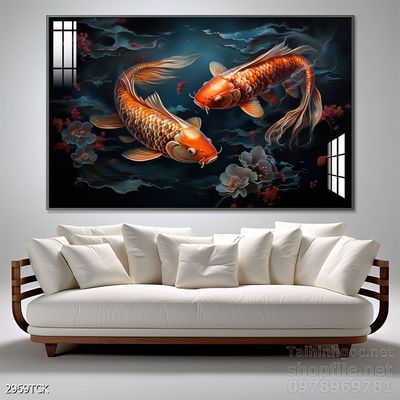 Tranh cá chép hoa sen treo tường mang nhiều ý nghĩa