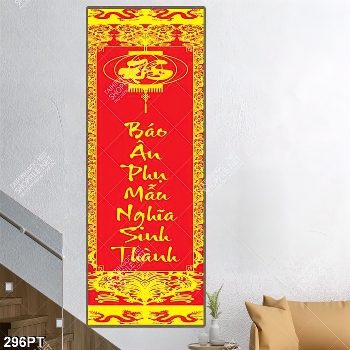 Tranh thư pháp thờ tổ tiên ông bà in uv