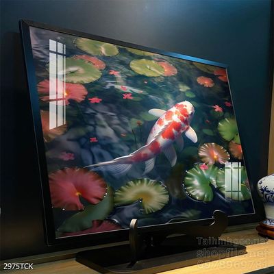 Tranh decor tường phòng khách cá chép hoa sen