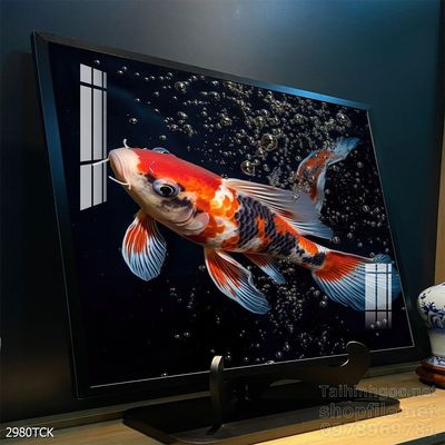 Tranh trang trí phòng khách cá chép hoa sen