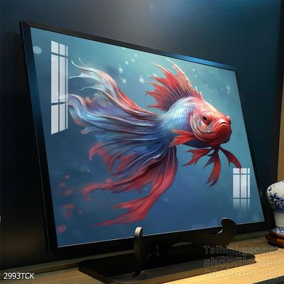 Tranh decor tường phòng khách cá chép hoa sen