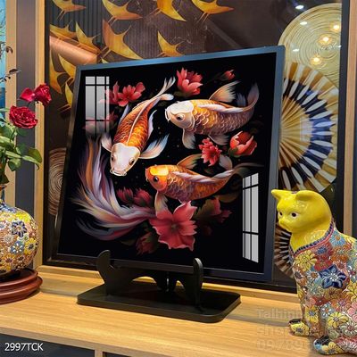 Mẫu tranh decor tường cá chép hoa sen