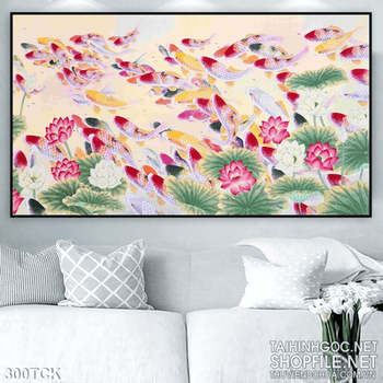 Tranh hoa sen, cá chép nghệ thuật