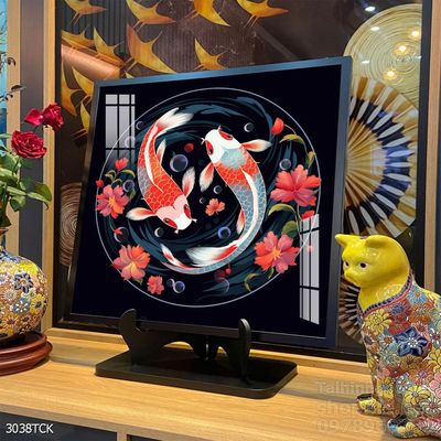 Tranh cá chép hoa sen nghệ thuật hiện đại