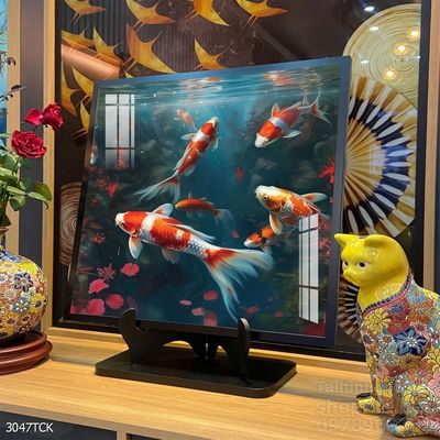 Tranh cá chép hoa sen nghệ thuật hiện đại