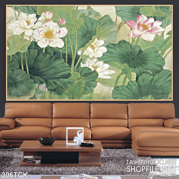 Tranh hoa sen sơn dầu