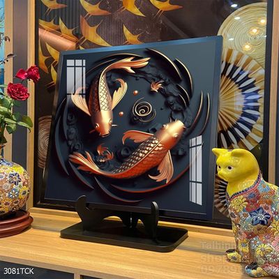 Tranh decor tường phòng khách cá chép hoa sen
