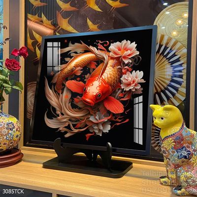 Mẫu tranh decor tường cá chép hoa sen
