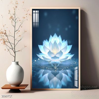 Tranh decor tường phòng khách cá chép hoa sen