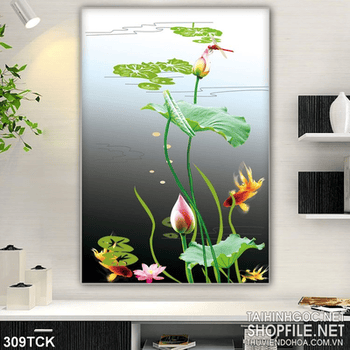Tranh hoa sen, cá chép phong thủy